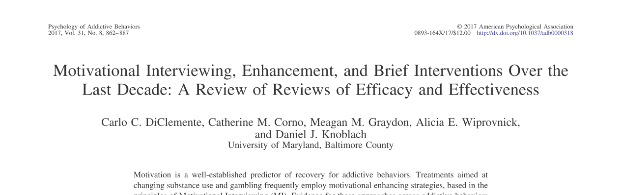 DiClemente C. C. et al. (2017), Motivational interviewing, enhancement, and brief interventions over the ...